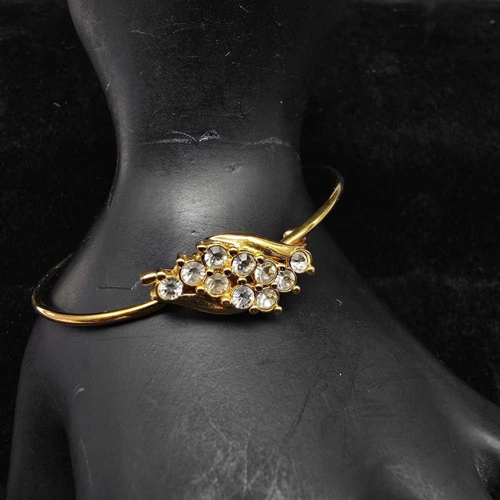 Gold Tone Rhinestone Bangle Bracelet Gold Tone Vintage 1990s Jewelry